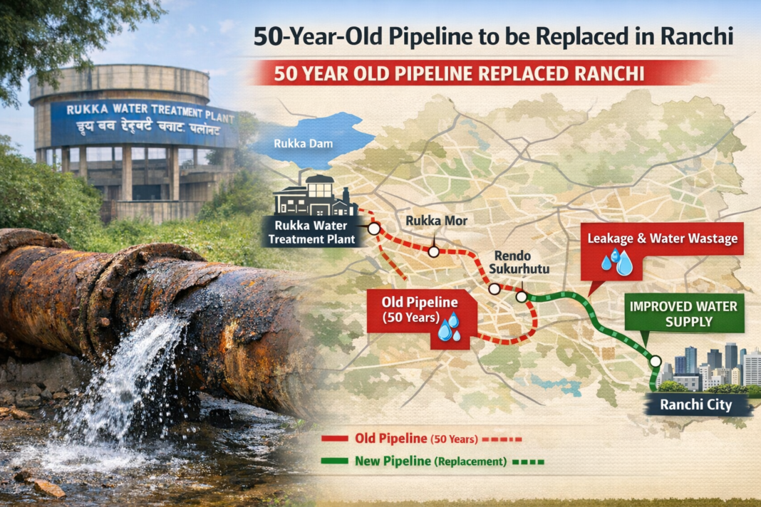रांची में 50 साल पुरानी जर्जर पाइपलाइन बदली जाएगी, लीकेज से मिलेगी राहत 50 year old pipeline replaced Ranchi