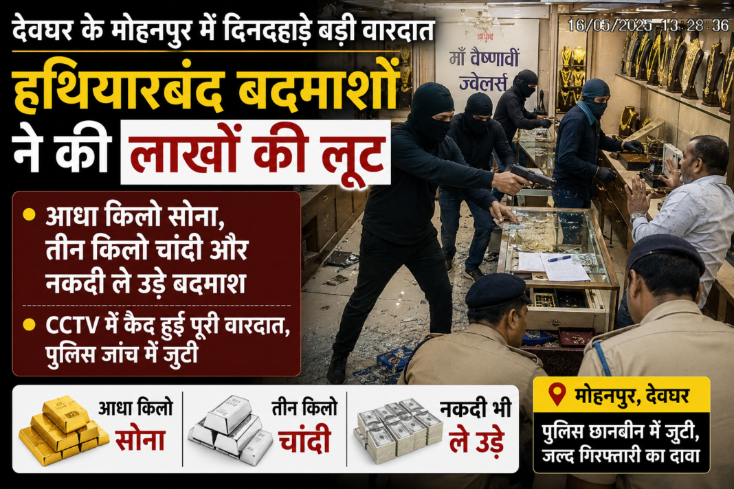 Devghar Jewellery Shop Robbery Mohanpur: हथियारबंद बदमाशों ने की लाखों की लूट, आधा किलो सोना, तीन किलो चांदी और नकदी ले उड़े