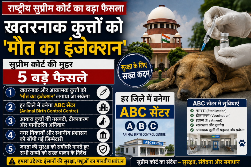 National Supreme Court Upholds: खतरनाक कुत्तों को ‘मौत का इंजेक्शन’ – 5 बड़े फैसले, हर जिले में बनेगा ABC सेंटर National Supreme Court