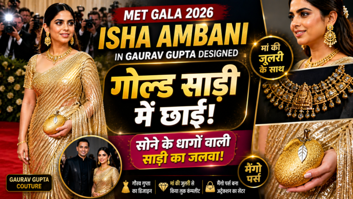 Met Gala 2026 Isha Ambani in Gaurav Gupta Designed Gold Saree