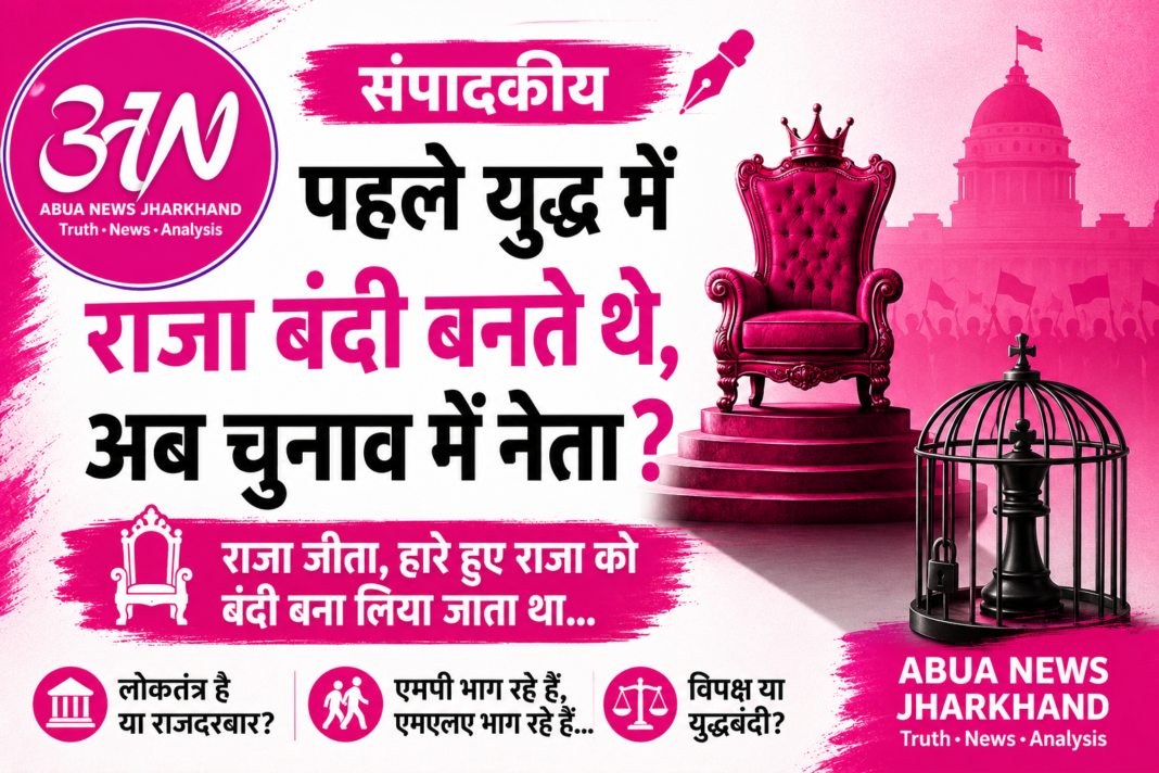“पहले युद्ध में राजा बंदी बनते थे, अब चुनाव में नेता?”लोकतंत्र में हारने वाला विरोधी है या युद्धबंदी? पढ़िए अबुआ न्यूज़ झारखंड का विशेष संपादकीय। "पहले युद्ध में राजा बंदी बनते थे, अब चुनाव में नेता?" लोकतंत्र में हारने वाला विरोधी है या युद्धबंदी? पढ़िए अबुआ न्यूज़ झारखंड का विशेष संपादकीय।