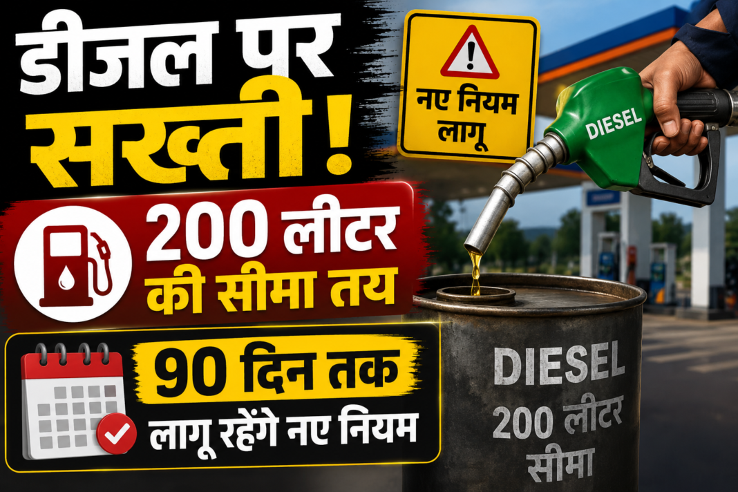 डीजल पर सरकार का बड़ा एक्शन! 90 दिनों के लिए लगी बिक्री सीमा, अब नहीं होगी खुली खरीदारी डीजल पर सरकार का बड़ा एक्शन! 90 दिनों के लिए लगी बिक्री सीमा, अब नहीं होगी खुली खरीदारी