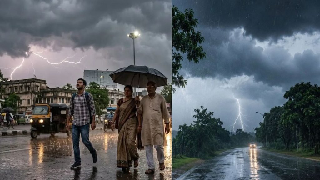 Dark storm clouds over Jharkhand with heavy rain and lightning forecast in Ranchi and other districts from October 27 to 30, 2026.
