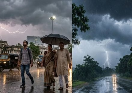 Dark storm clouds over Jharkhand with heavy rain and lightning forecast in Ranchi and other districts from October 27 to 30, 2026.