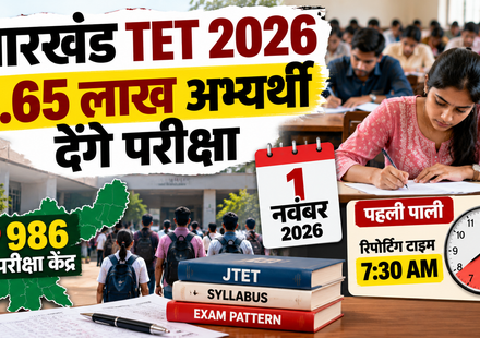 Jharkhand TET 2026 परीक्षा 1 नवंबर को, 986 केंद्रों पर 5.65 लाख अभ्यर्थी होंगे शामिल, पहली पाली की रिपोर्टिंग सुबह 7:30 बजे।