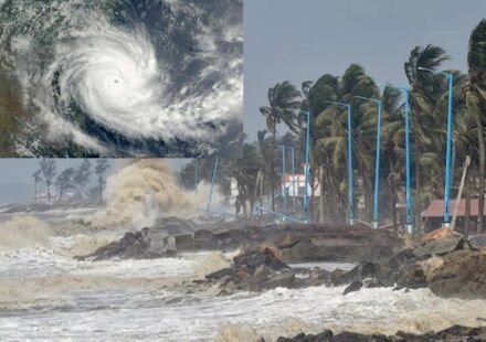 Cyclonic storm over the Bay of Bengal with Andhra Pradesh coast potentially facing strong winds and severe weather.Cyclone Arnab
