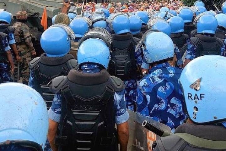 Rapid Action Force personnel deployed in Arunachal Pradesh following reports of violence over the proposed Siang hydropower project.Arunachal Pradesh Violence